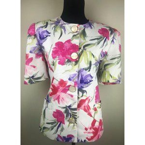 Vtg Oleg Cassini Short Sleeve Floral Blazer